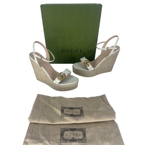 Gucci Aitana Marmont GG Leather Platform Espadrille Wedge Sandals 41 - Picture 3 of 16